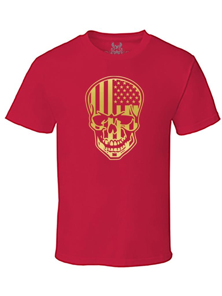 NEW MEN'S PRINTED GRAPHIC DESIGN HIPSTER AMERICAN FLAG SKULL USA GIFT ART TSHIRT - Picture 9 of 14