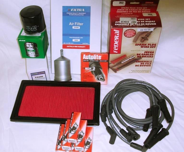 HOLDEN VN VR VP VS COMMODORE OIL AIR FUEL FILTER KIT+IGNITION LEADS