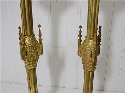 RARE PAAR HISTORISMUS ALTARLEUCHTER FLORAL NEOGOTISCH KERZENLEUCHTER 19