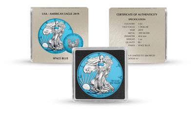 USA 2019 1$ American Eagle 1 oz Silver Space Blue Edition Coin 500 pcs PRESALE