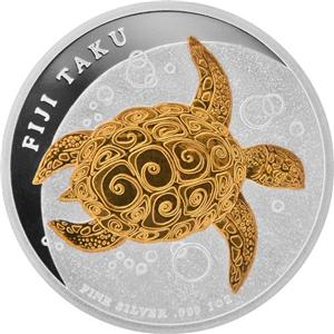 fiji 2010 $2 gilded fiji taku 1 oz fine silver coin proof-like