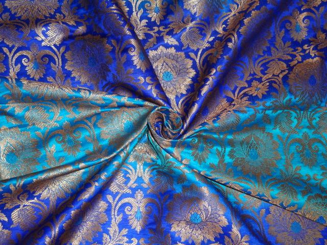 BROCADE FABRIC SHADED ROYAL BLUE X BLUE WITH METALLIC GOLD