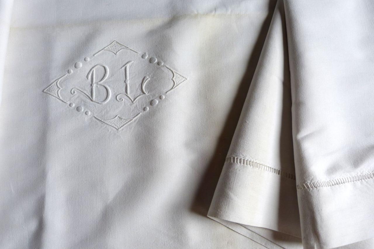 Altes Franz Fant Leinen Drap Bettuberwurf Ms 60 62 Hohls Monogr