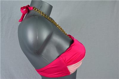 VICTORIA/'S SECRET Deep /& Light Pink Bikini Gold Chain Detail Halter New Large