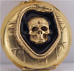 Antique French Occultist's Memento Mori Skull Pocket Watch Gilt