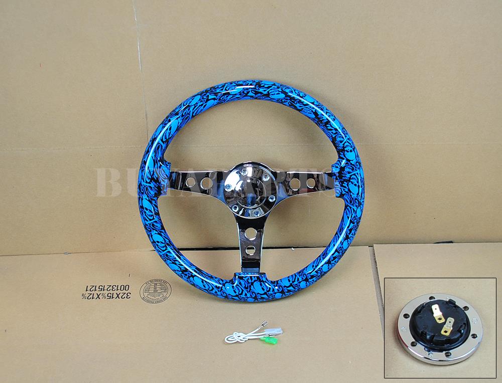 14/" Hyper Yellow Wood Grip Mirror Chrome Staineless Steel Spoke Steering Wheel