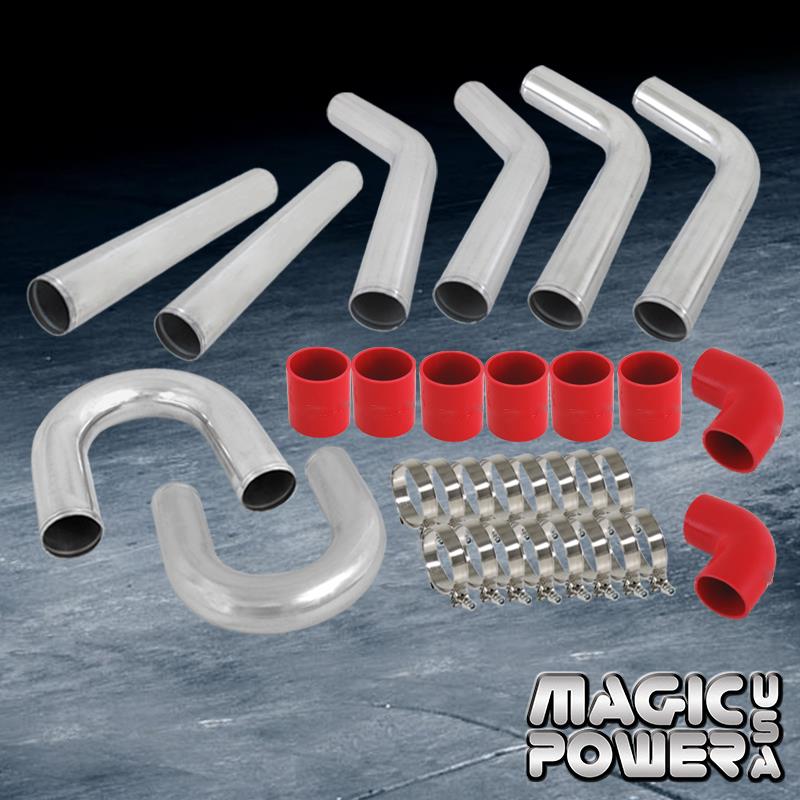 2.5/" DIY Chrome Aluminum 12x Turbo Intercooler Piping Kit Red Coupler Universal