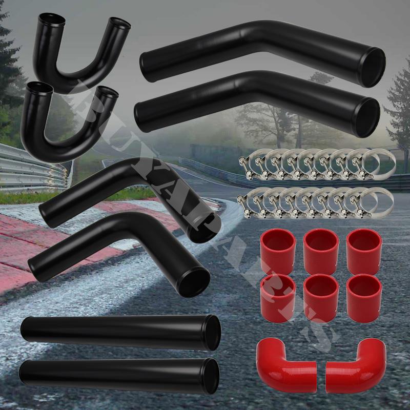 Universal High Quality 2.5/" Aluminum Intercooler 8Pc Black Piping Kit With Clamp