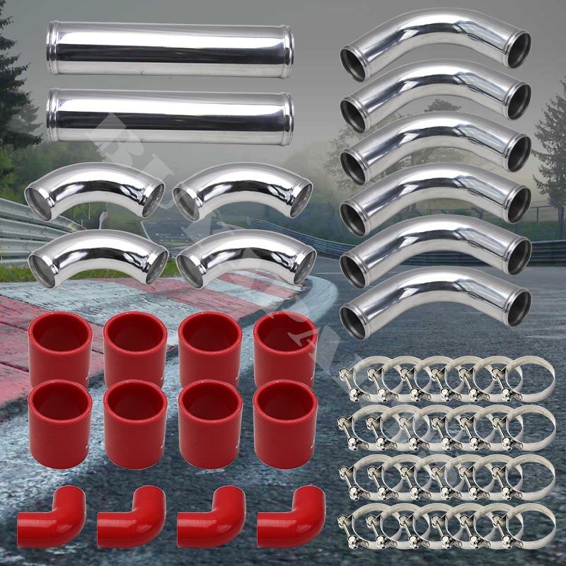 2.5/" DIY Chrome Aluminum 12x Turbo Intercooler Piping Kit Red Coupler Universal