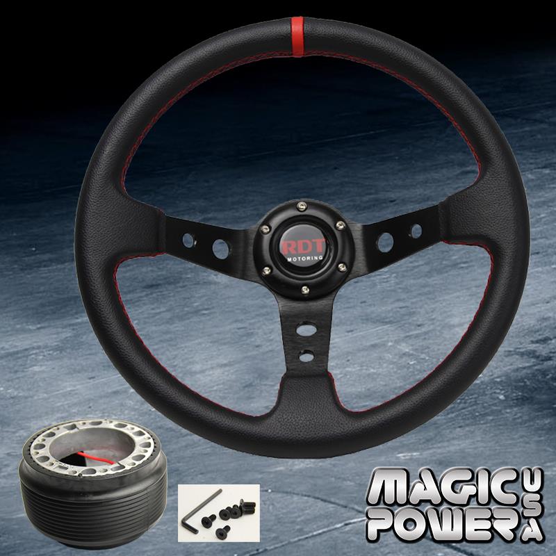 Black 350mm Deep Dish Steering Wheel /& Hub Adapter Honda Civic 1996-2000 EK