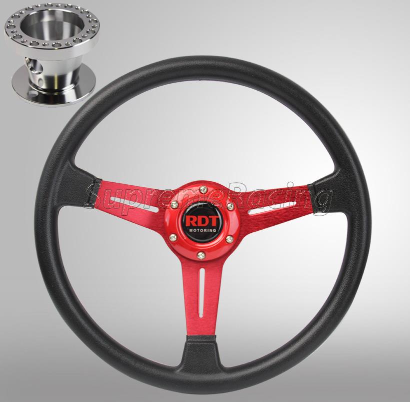 Red Deep Dish PU Steering Wheel Hub Adapter For Mitsubishi Eclipse 1990-2003