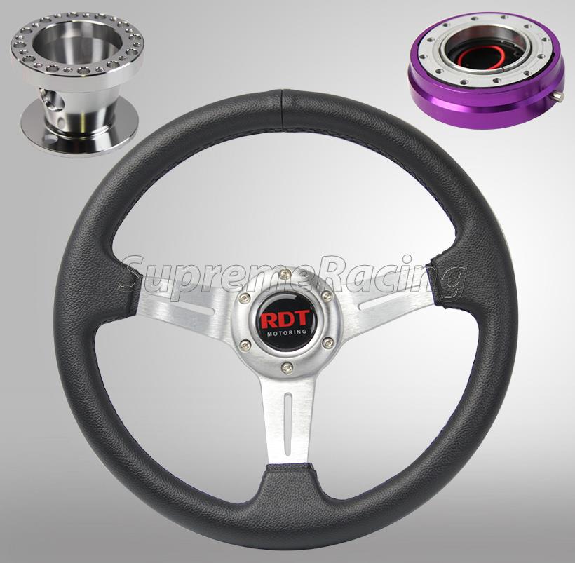 Red Deep Dish PU Steering Wheel Hub Adapter For Mitsubishi Eclipse 1990-2003