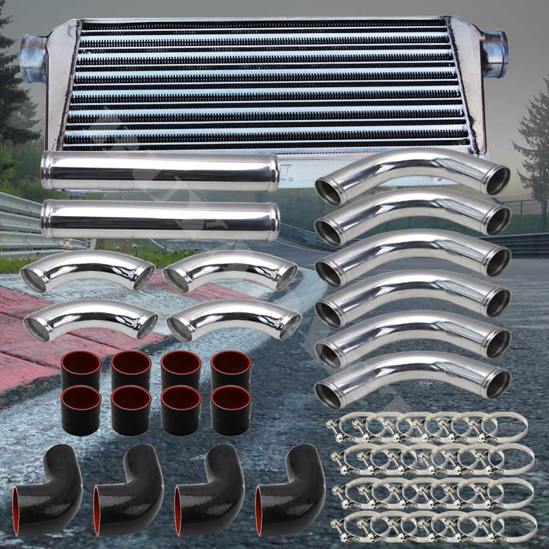 Polished 3" Aluminum Intercooler Piping Kit w/Black Silicone Couplers