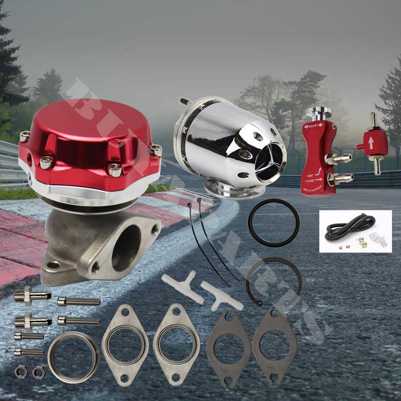 Red 35/38mm Turbo 14 PSI External Wastegate + Boost Controller + Chrome