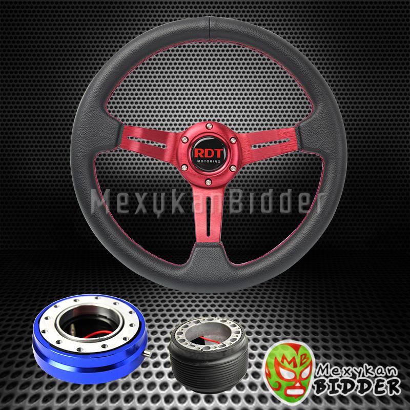 RED STEERING WHEEL + BLUE QUICK RELEASE FOR NISSAN PULSAR MAXIMA ALTIMA