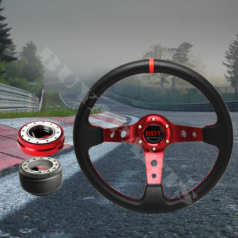 2002-2006 Acura RSX Red Stitches Drift Style 350mm Steering Wheel with Hub Adaptor