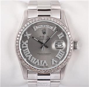 Rolex Mens Day-Date 36mm 18239 18k White Gold-Diamond Bezel-Gray