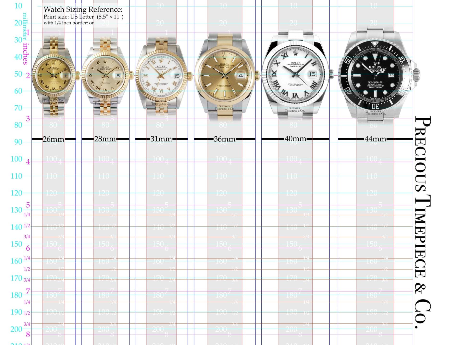 Wrist and Watch Size Reference