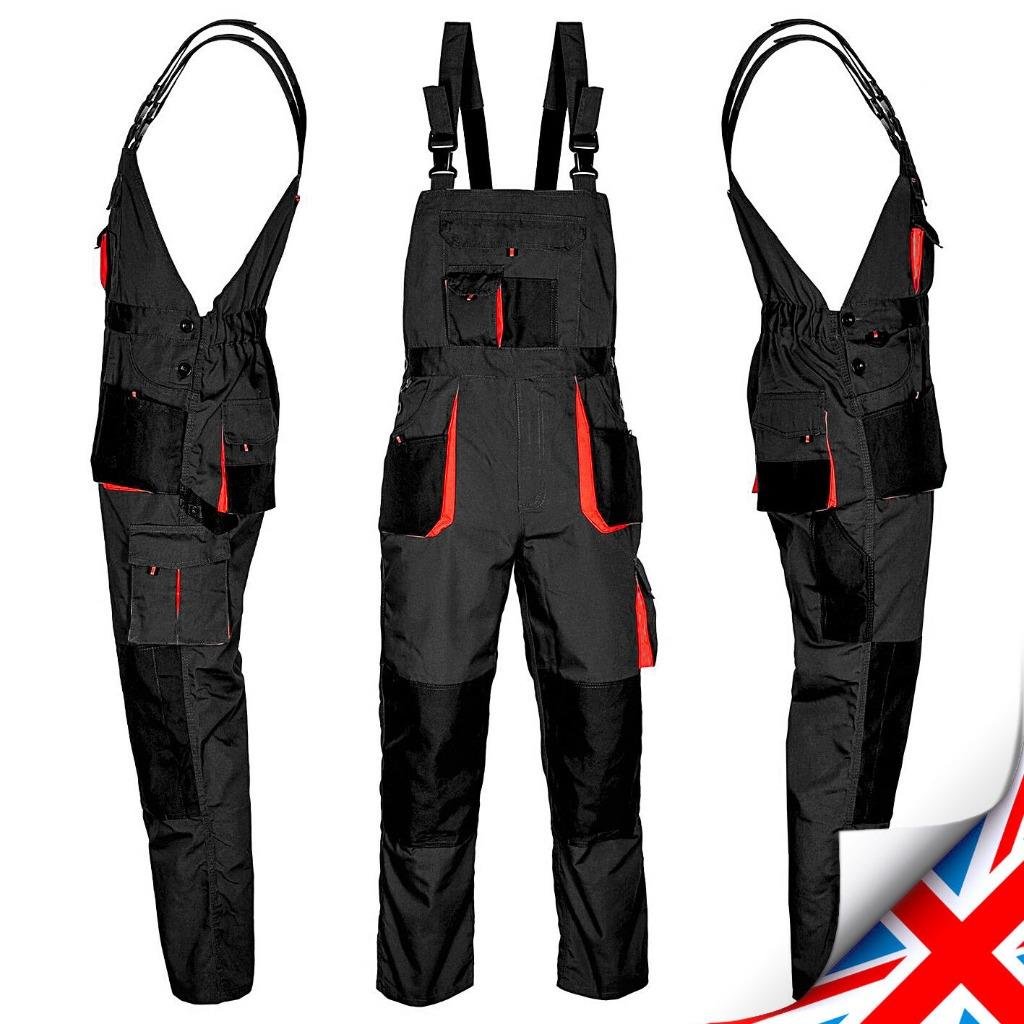 New Bib and Brace Overalls Men Work Trousers Multi Pocket Knee Pad