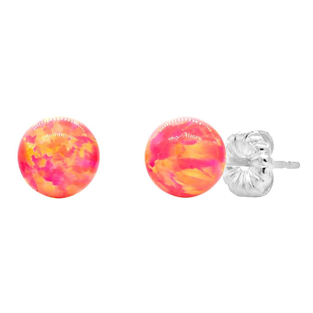 Trustmark 14K White Gold Mimosa Pink Synthetic Opal Ball Stud Post Earrings