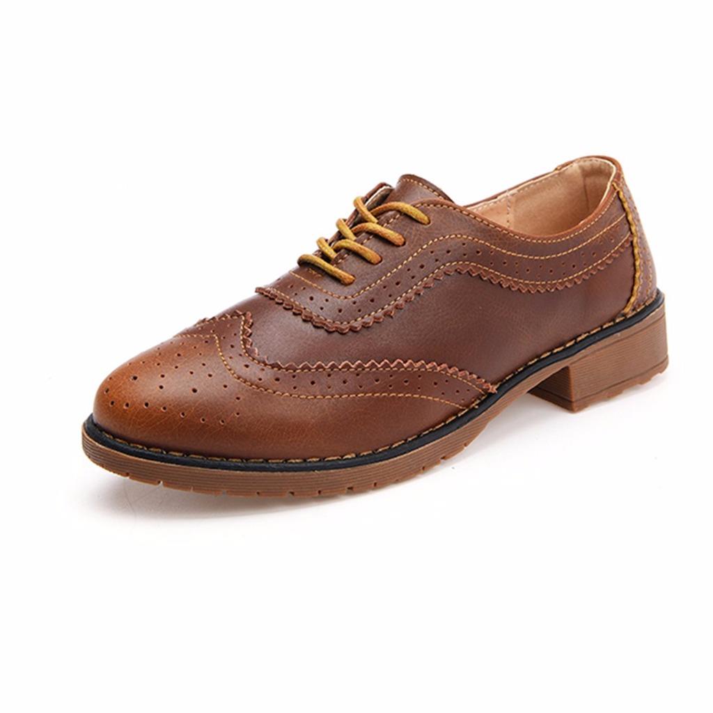 Elegant Women's Genuine Leather Lace Up Formal Wingtip Brogue Oxford ...