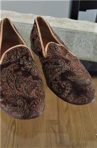STUBBS & WOOTTON Brown Velvet Paisley Loafers Shoes 8.5 | eBay