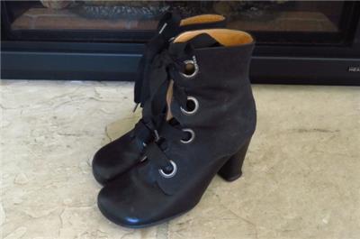 JOHN FLUEVOG ROBYN Black Leather Ribbon Lace Up Boots M