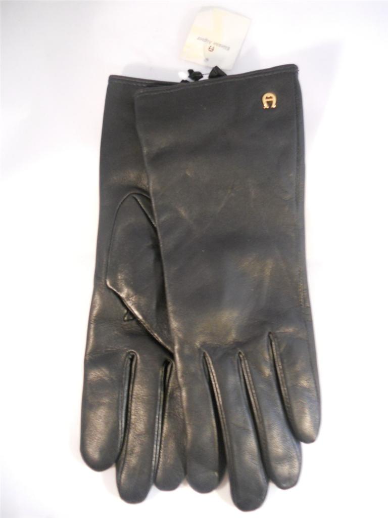 Etienne Aigner Gloves 100% Cashmere, Genuine Leather Gloves,black style658