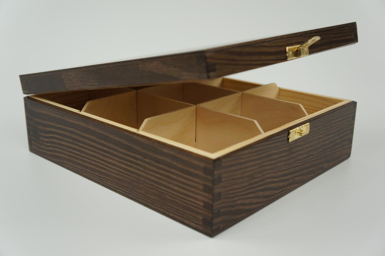 Wooden Tea Box Tea Bag Chest 9 Compartment Tea Caddy Kitchen Laquered