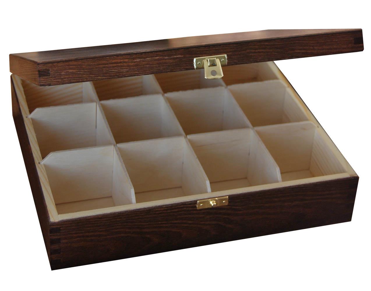Wooden Tea Box Bag Chest 12 Compartment Tea Caddy Kitchen Brown