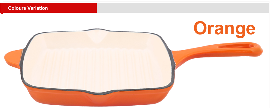 Orange Cast Iron Grill Pan