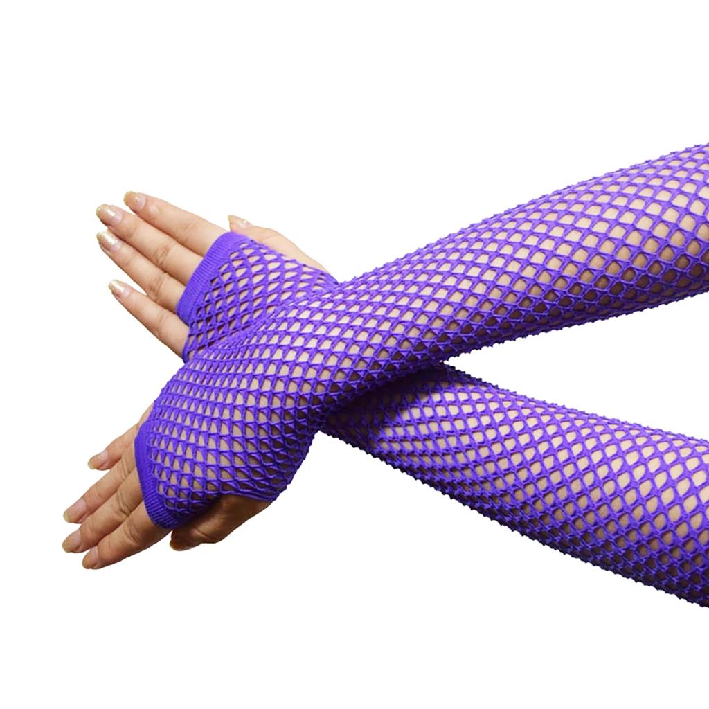 Neon Tone Fishnet Fingerless Elbow Sleeves Gloves Punk Fashion Costume 80s Style - Picture 12 of 13