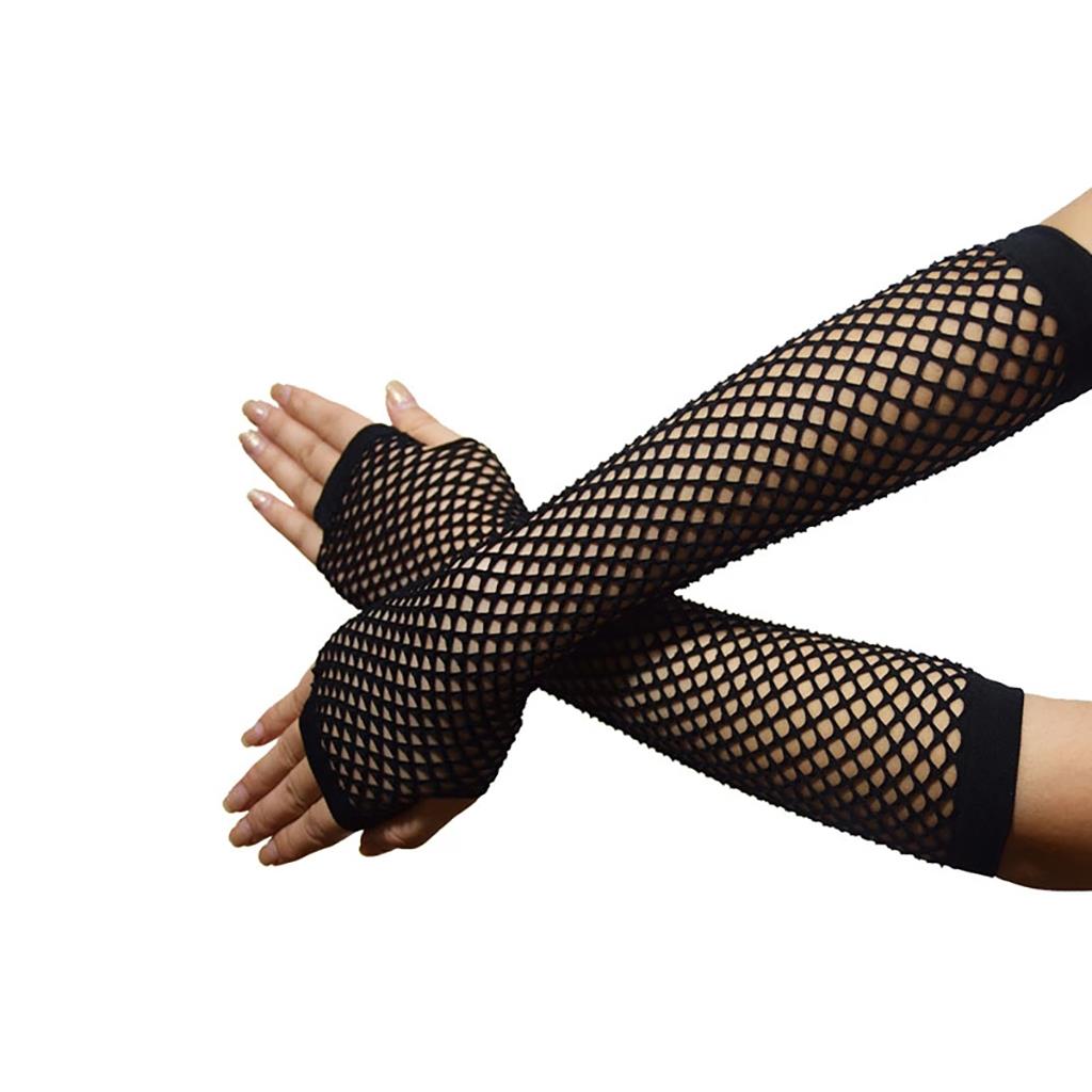 Neon Tone Fishnet Fingerless Elbow Sleeves Gloves Punk Fashion Costume 80s Style - Picture 9 of 13