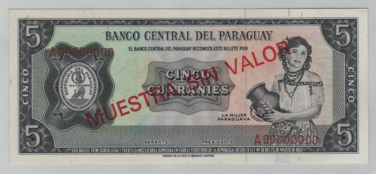 UNC 1;5;10;50 Guaranies L P-193-195-196-197 1952 A-Serie SET Paraguay