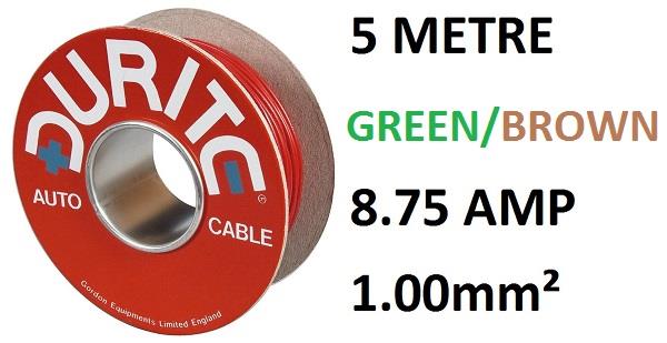 SINGLE CORE 1MM PVC AUTO CABLE 5 METRES DURITE 0-942-43 BROWN AND GREEN 14//0.30