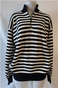 Mens Polo Sport Ralph Lauren Navy Blue White Cotton Striped 1/4