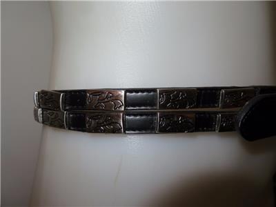 WOMENS CAPTIVA BLACK LEATHER DOUBLE STRAP BELT W/SILVER  display picture 1