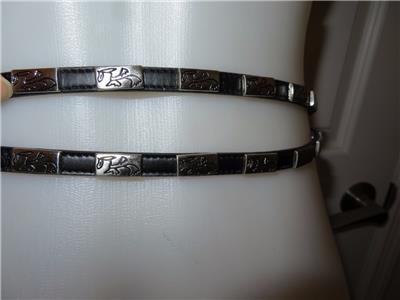 WOMENS CAPTIVA BLACK LEATHER DOUBLE STRAP BELT W/SILVER  display picture 2