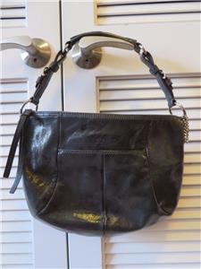 WOMENS COACH DARK GRAY PATENT LEATHER SHOULDER BAG W/ZIP CLOSURE
