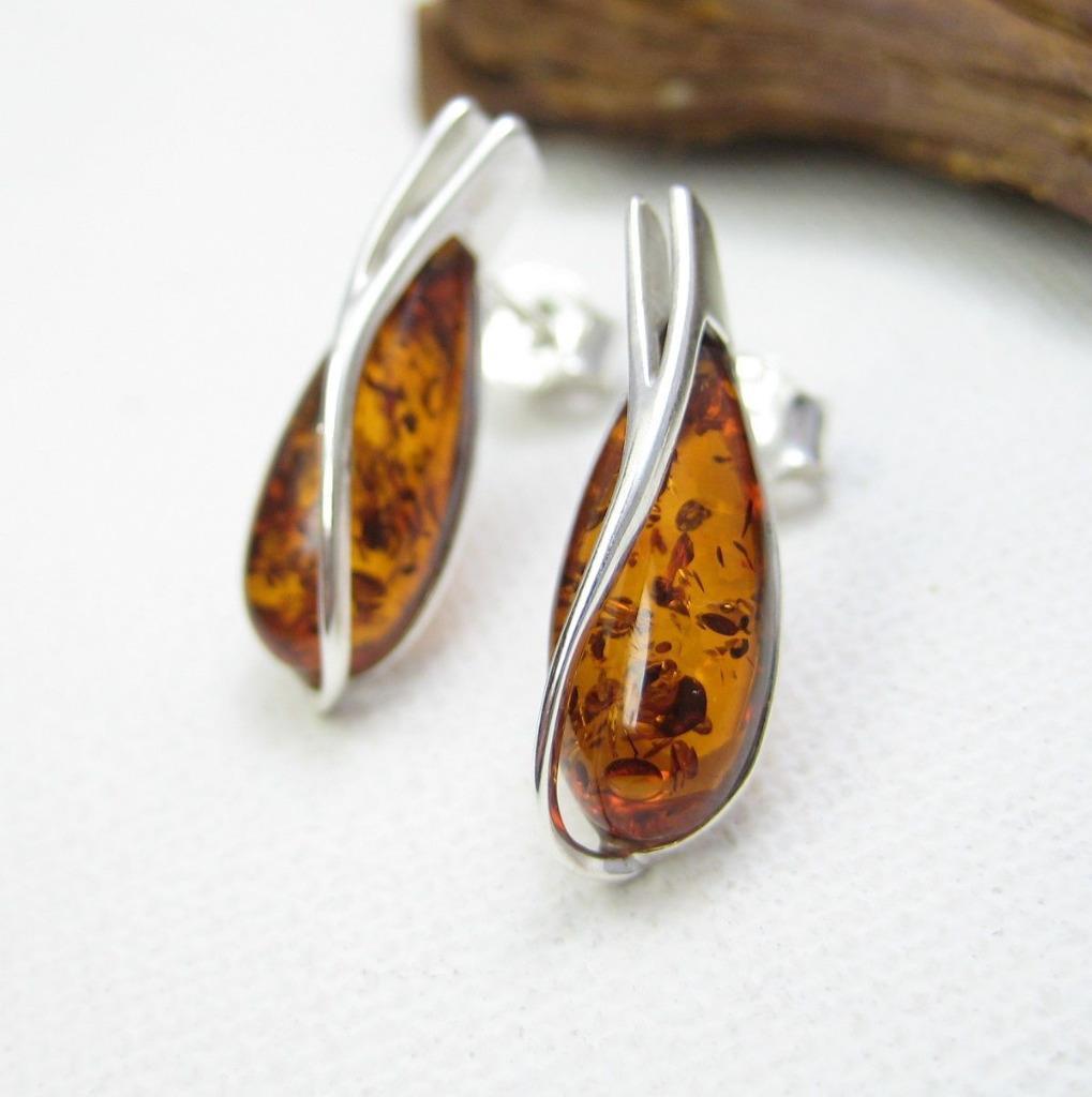 NATURAL BALTIC AMBER STERLING SILVER 925 Earrings Droop Dangle Certified /& BOX