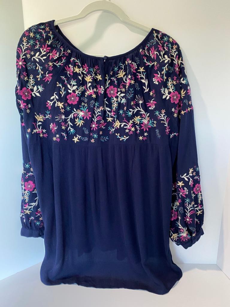 NEW ANDREE UNIT BLUE FLORAL EMBROIDERED BLOUSE TOP 1X 2X | eBay