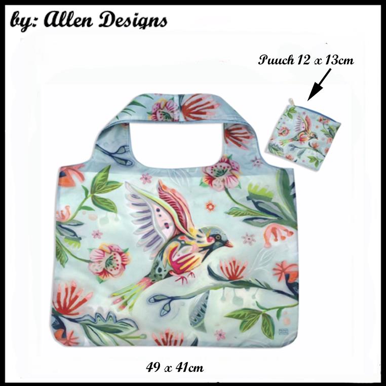 Foldable Shopping Bag with Pouch, Dog, Bird, Flower, Green Thumb Allen Designs - Picture 11 of 11