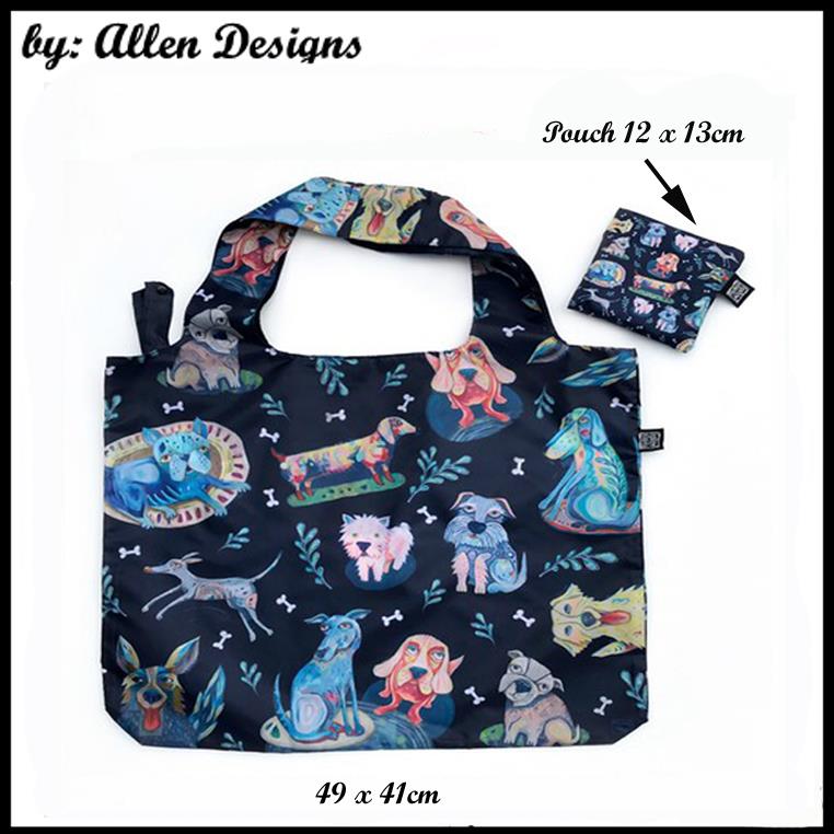 Foldable Shopping Bag with Pouch, Dog, Bird, Flower, Green Thumb Allen Designs - Picture 8 of 11