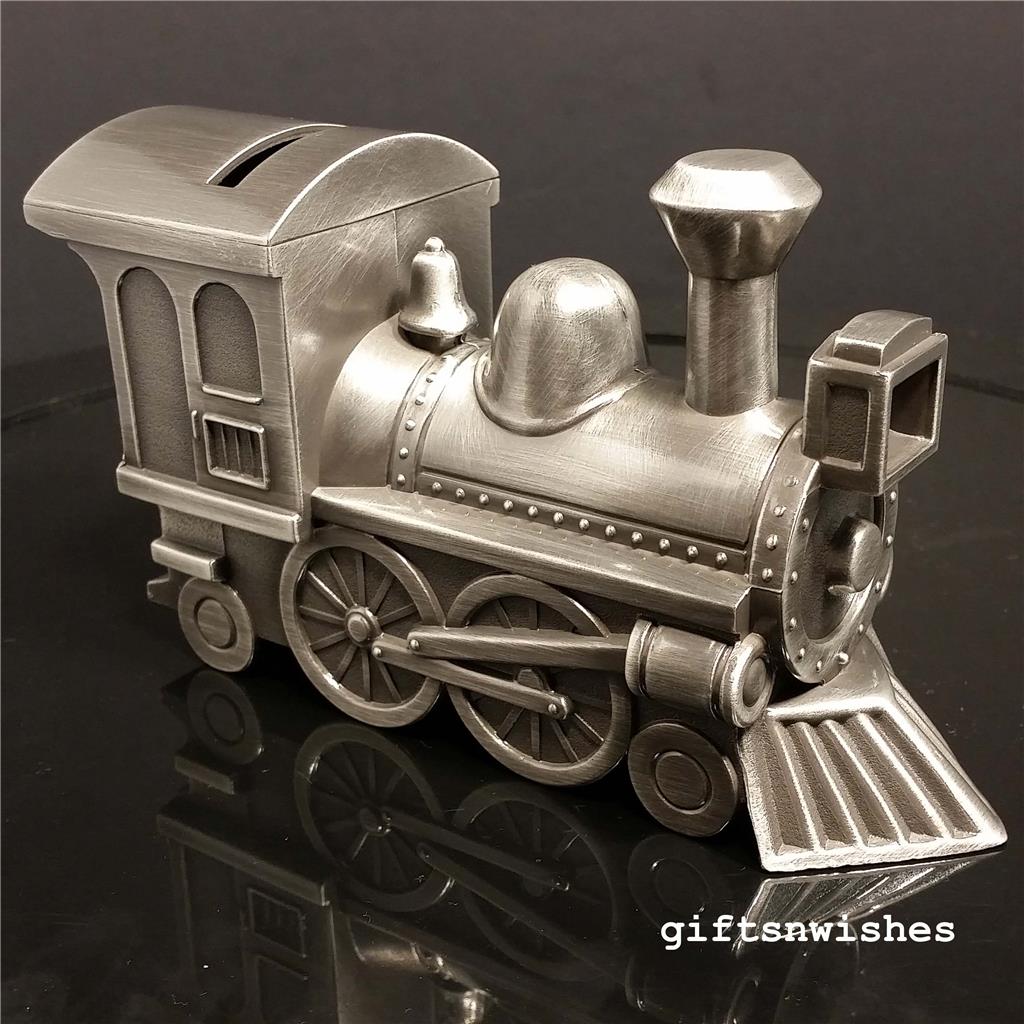 ADORABLE Train Money Box Pewter Baby Shower Christening Gift Birthday