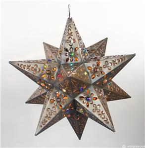 Moravian Star Pierced Metal Tin Gl Marbles Pendant Light Lamp Moravian Star Punched Pierced Metal Tin Stained Gl Colored Marbles Light Lamp