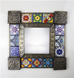 Ceramic Talavera Tile Pierced Tin Metal Mexican Mirror Mexico Ceramic Talavera Tile Punched Tin Metal Mexican Mirror Mexico Handcrafted Wall 4