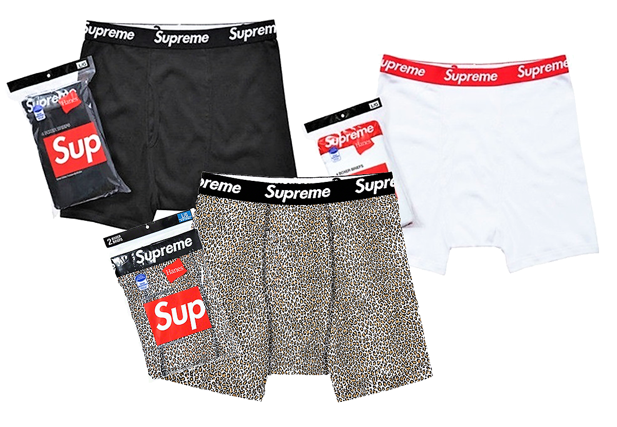 SUPREME AUTHENTIC HANES TAGLESS BOXER BRIEFS BOX LOGO UNDERWEAR - 1 ...