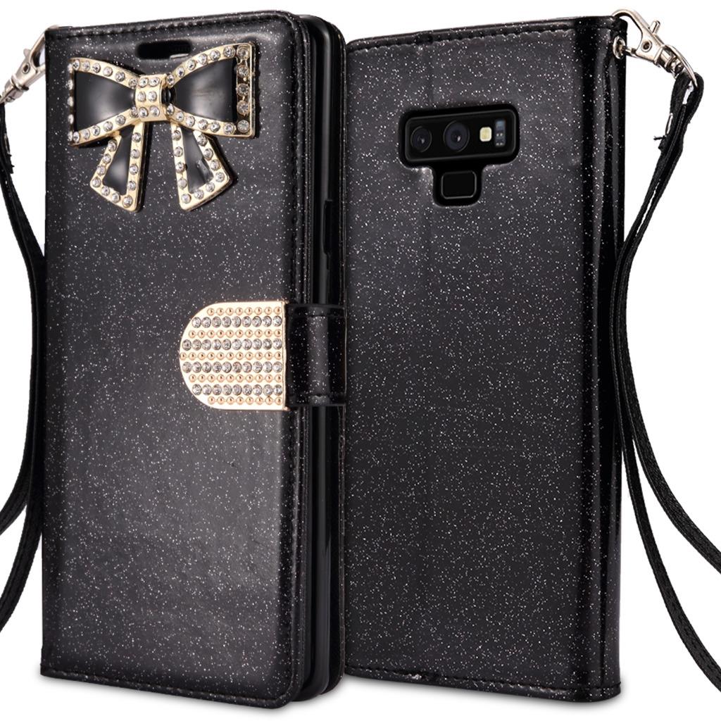 Funda Billetera Galaxy Note 9, Estuche Abatible Cuero PU Brillante Rin - Imagen 1 de 5