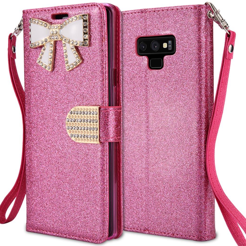Funda Billetera Galaxy Note 9, Estuche Abatible Cuero PU Brillante Rin - Imagen 4 de 5