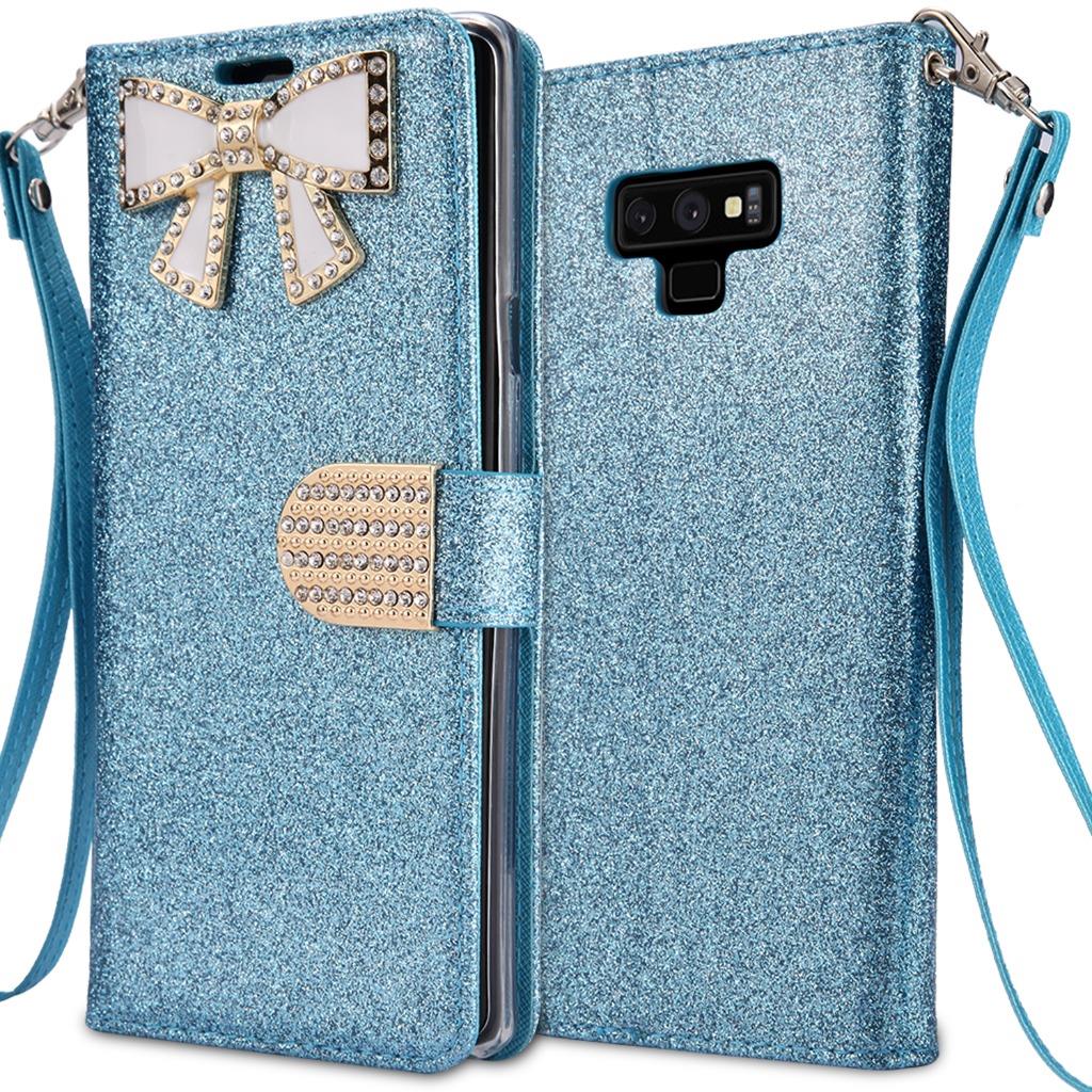Funda Billetera Galaxy Note 9, Estuche Abatible Cuero PU Brillante Rin - Imagen 3 de 5